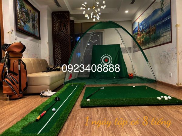 Combo lồng tập và thảm golf trong nhà