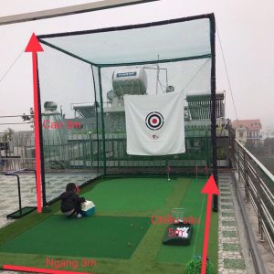 (Combo 2) Khung lồng tập golf 3x3x3m, thảm putt, swing 3x5m, 4 lỗ cờ inox, khay bóng